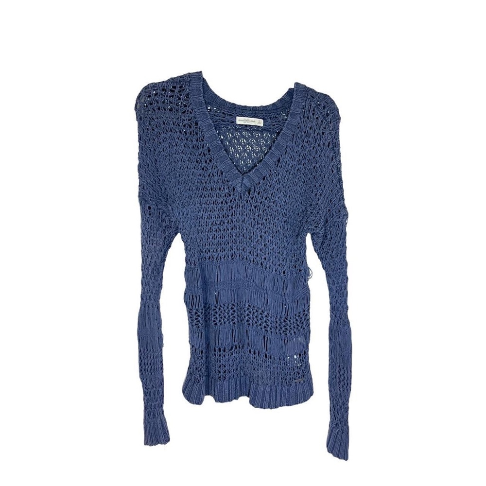 ★ Y2K Open Knit Abercrombie Sweater Long Sleeve Blue V Neck Size Small
